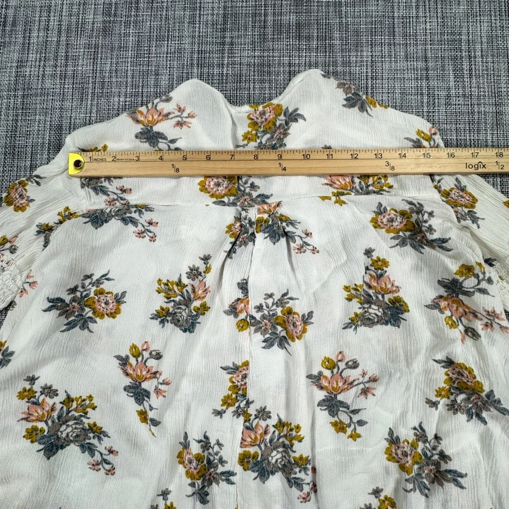 Free People Women's S White Floral Rayon Tunic Top Lace Trim Boho Cottagecore
